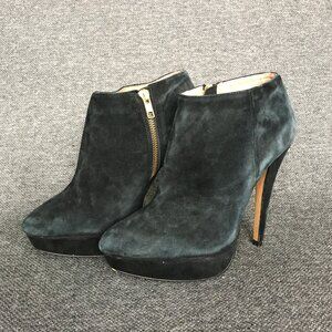ALDO Womens Black Suede Gold Side Zip Stiletto Platform Ankle Booties Size 7.5